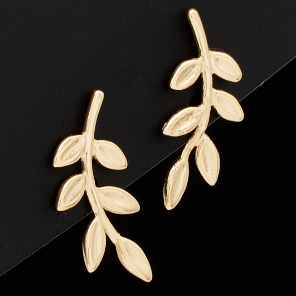 14k gold olive tree branch leaves earring